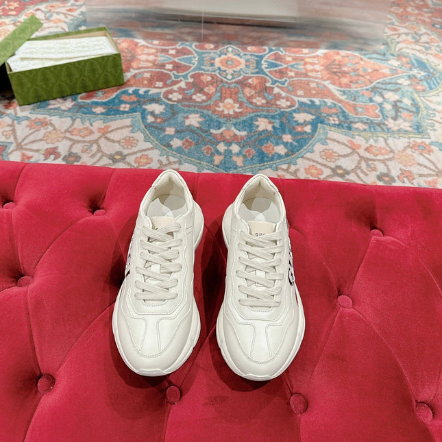 GG RHYTON TRAINER WHITE CALFSKIN WITH BEAR MOTIF