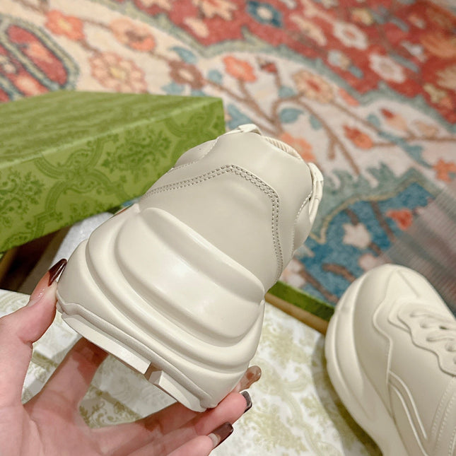 GG RHYTON TRAINER WHITE CALFSKIN WITH BEAR MOTIF