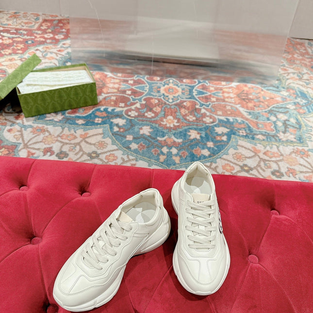 GG RHYTON TRAINER WHITE CALFSKIN WITH BEAR MOTIF