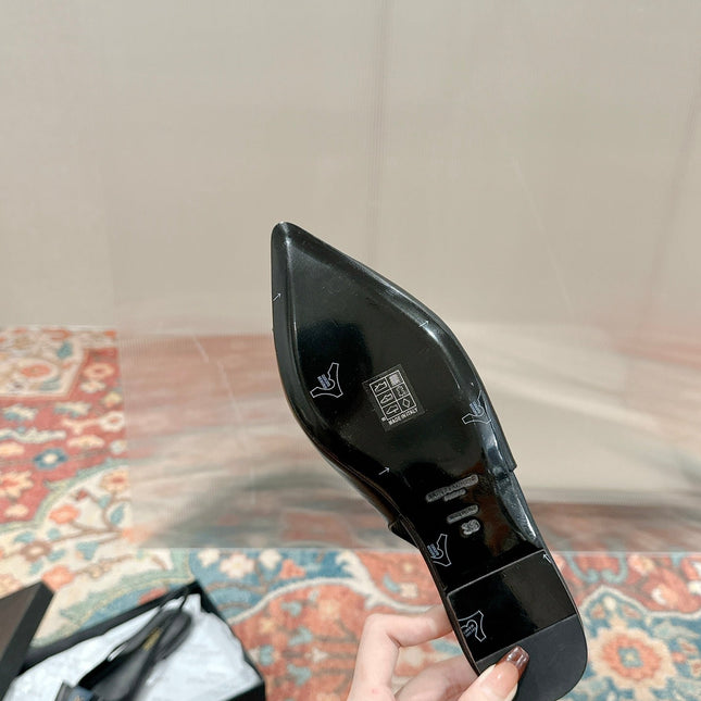 CASSANDRA SLINGBACK FLAT IN BLACK MIX BLUE SMOOTH LAMBSKIN