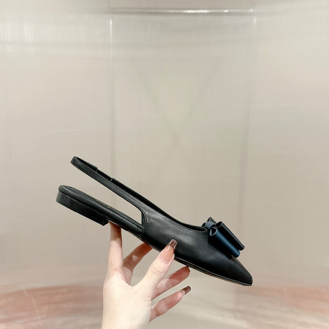 CASSANDRA SLINGBACK FLAT IN BLACK MIX BLUE SMOOTH LAMBSKIN