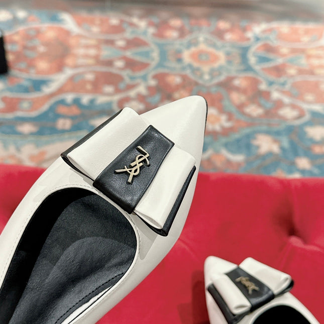 CASSANDRA SLINGBACK FLAT IN WHITE MIX BLACK SMOOTH LAMBSKIN