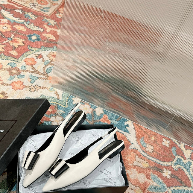 CASSANDRA SLINGBACK FLAT IN WHITE MIX BLACK SMOOTH LAMBSKIN