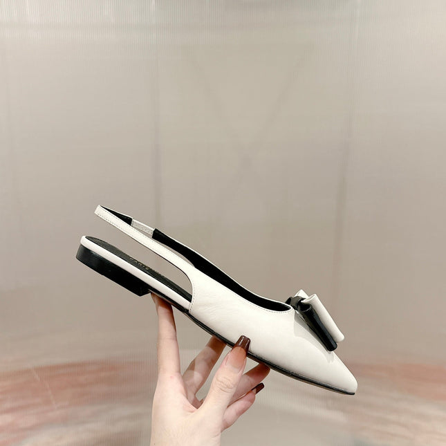 CASSANDRA SLINGBACK FLAT IN WHITE MIX BLACK SMOOTH LAMBSKIN