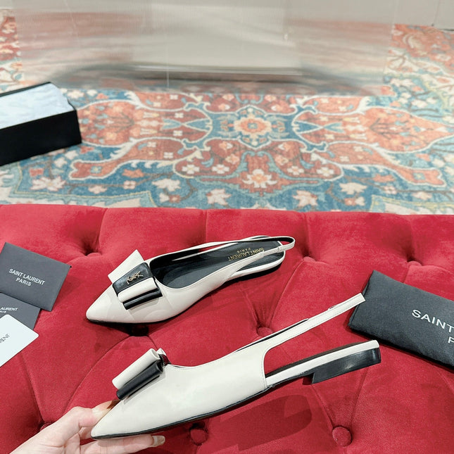 CASSANDRA SLINGBACK FLAT IN WHITE MIX BLACK SMOOTH LAMBSKIN