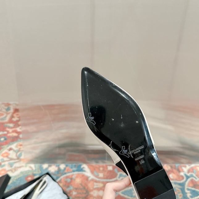 CASSANDRA SLINGBACK FLAT IN WHITE MIX BLACK SMOOTH LAMBSKIN