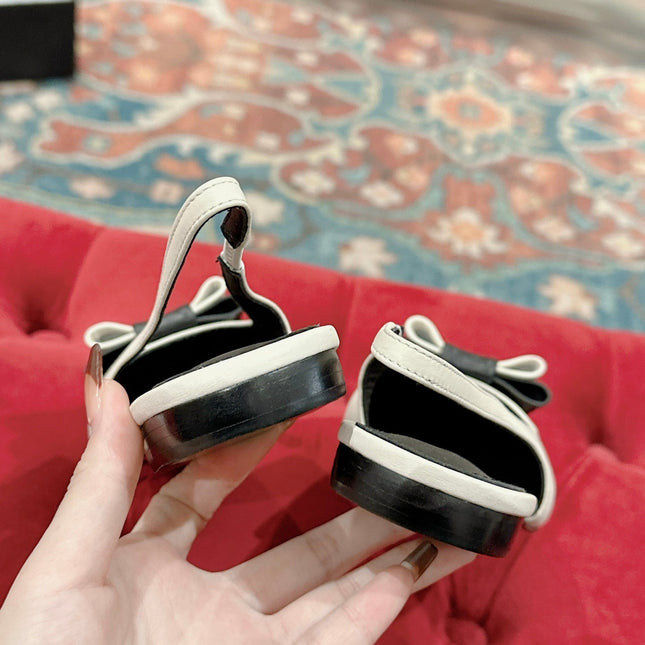 CASSANDRA SLINGBACK FLAT IN WHITE MIX BLACK SMOOTH LAMBSKIN