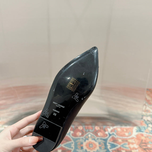 CASSANDRA BALLET FLAT IN BLACK MIX BLUE SMOOTH LAMBSKIN