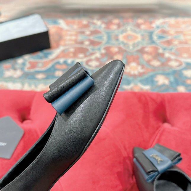 CASSANDRA BALLET FLAT IN BLACK MIX BLUE SMOOTH LAMBSKIN