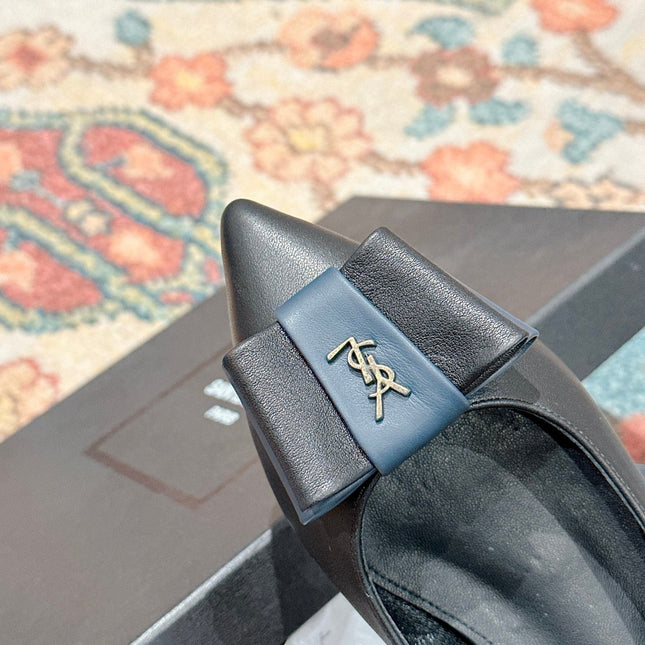 CASSANDRA BALLET FLAT IN BLACK MIX BLUE SMOOTH LAMBSKIN