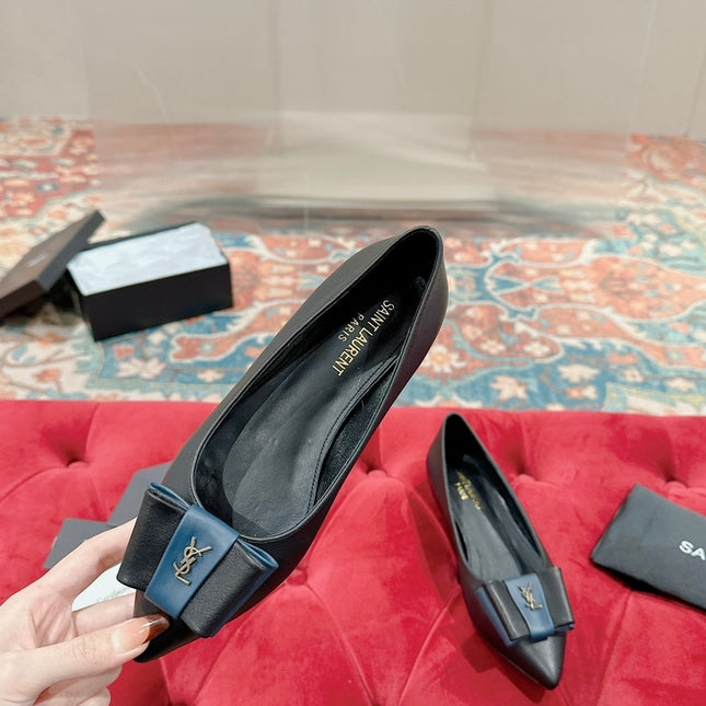 CASSANDRA BALLET FLAT IN BLACK MIX BLUE SMOOTH LAMBSKIN