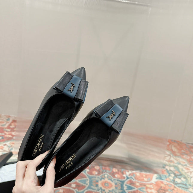 CASSANDRA BALLET FLAT IN BLACK MIX BLUE SMOOTH LAMBSKIN