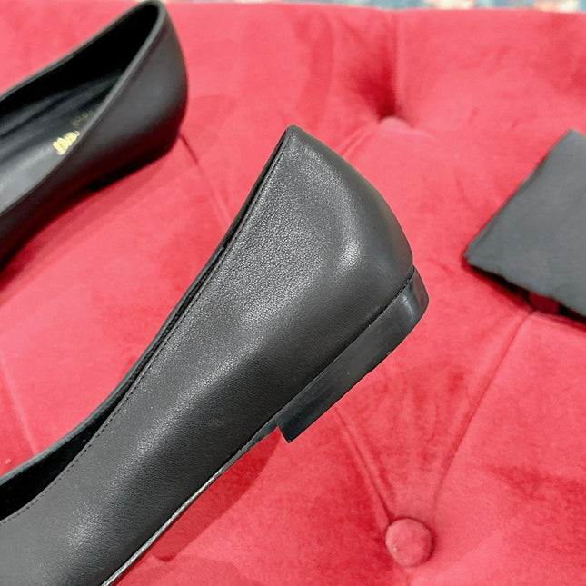 CASSANDRA BALLET FLAT IN BLACK MIX BLUE SMOOTH LAMBSKIN