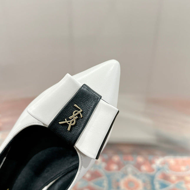 CASSANDRA BALLET FLAT IN WHITE MIX BLACK SMOOTH LAMBSKIN