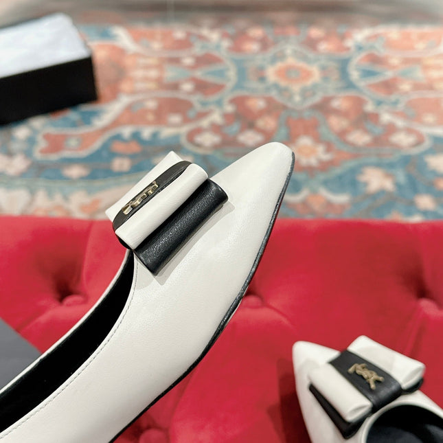 CASSANDRA BALLET FLAT IN WHITE MIX BLACK SMOOTH LAMBSKIN