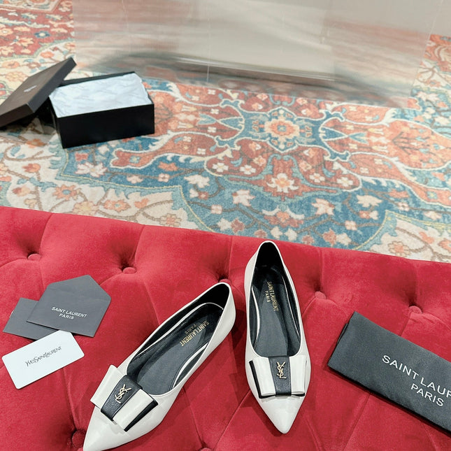 CASSANDRA BALLET FLAT IN WHITE MIX BLACK SMOOTH LAMBSKIN