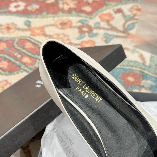 CASSANDRA BALLET FLAT IN WHITE MIX BLACK SMOOTH LAMBSKIN