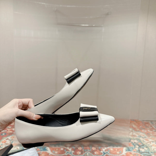 CASSANDRA BALLET FLAT IN WHITE MIX BLACK SMOOTH LAMBSKIN