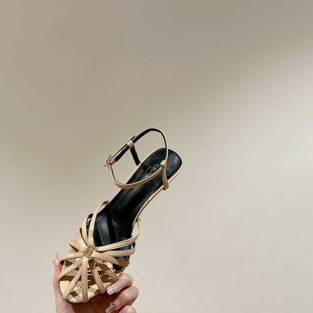 TRIOMPHE SANDAL 85 MM IN PEANUT BROWN LAMBSKIN