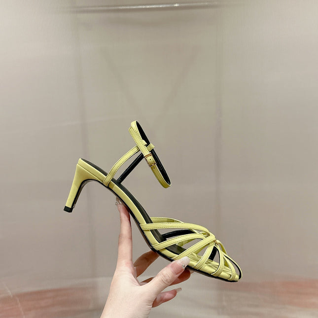 TRIOMPHE SANDAL 85 MM IN LIGHT YELLOW LAMBSKIN