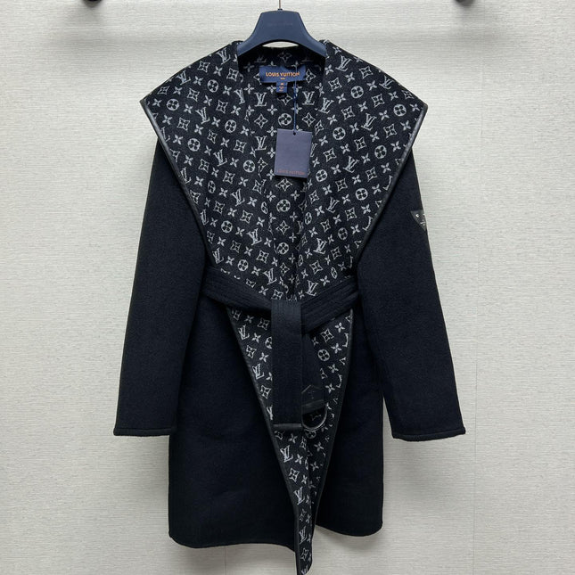 DIOR HOODED COAT IN BLACK WOOL