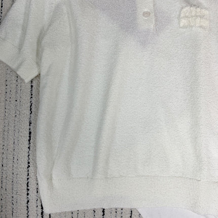 MIUMIU BUTTON-UP KNIT SWEATER WITH LAPEL COLLAR 268101