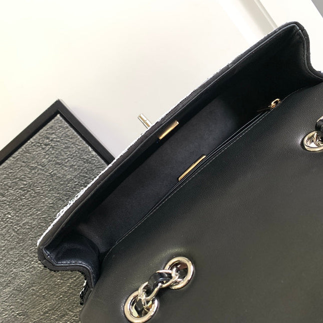 CHANEL 25S FLAP BAG 25 CM IN WHITE MIX BLACK SEQUINS