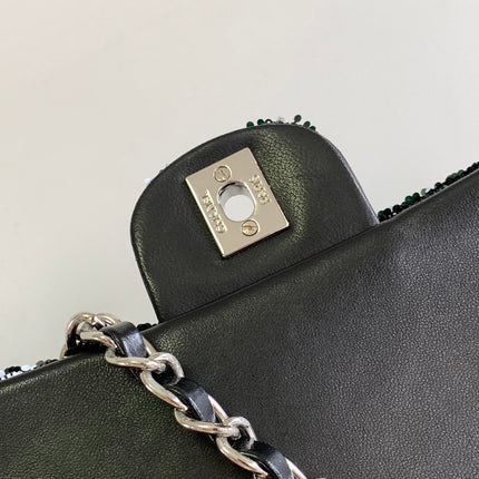 CHANEL 25S FLAP BAG 25 CM IN WHITE MIX BLACK SEQUINS