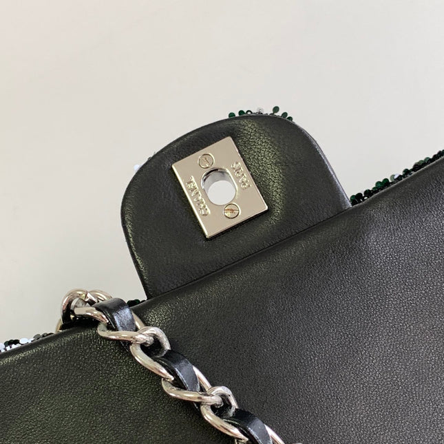 CHANEL 25S FLAP BAG 25 CM IN WHITE MIX BLACK SEQUINS