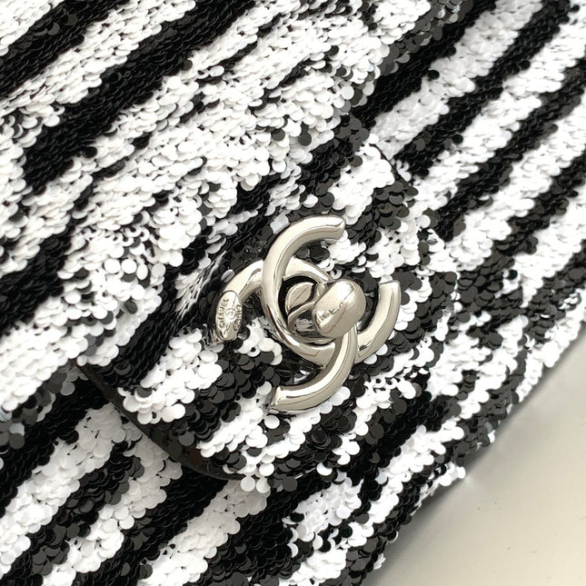CHANEL 25S FLAP BAG 25 CM IN WHITE MIX BLACK SEQUINS