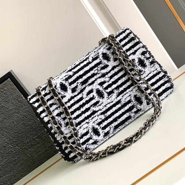 CHANEL 25S FLAP BAG 25 CM IN WHITE MIX BLACK SEQUINS
