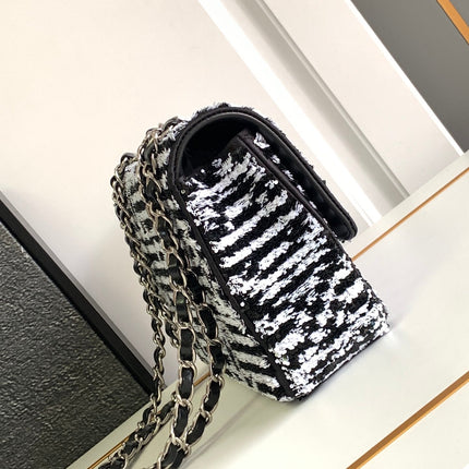 CHANEL 25S FLAP BAG 25 CM IN WHITE MIX BLACK SEQUINS
