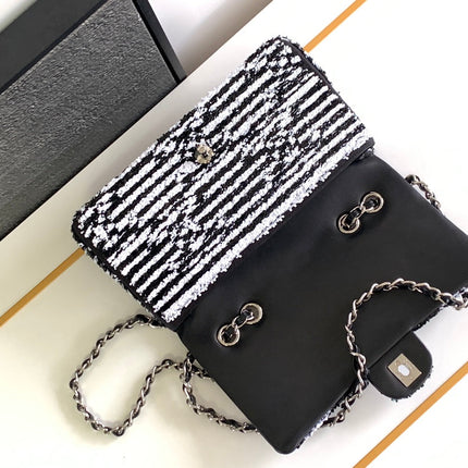 CHANEL 25S FLAP BAG 25 CM IN WHITE MIX BLACK SEQUINS