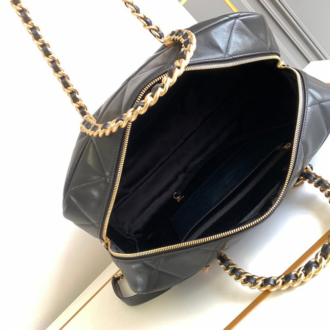 CC 40 MAXI BOWLING BAG IN BLACK CALFSKIN GOLD HARDWARE