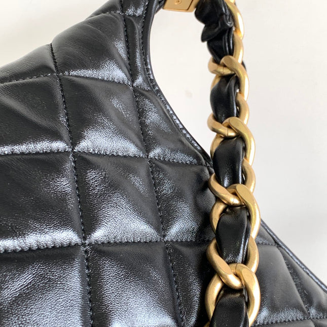 CHANEL 25S HOBO BAG 32 CM IN BLACK LAMBSKIN WITH GOLD HARDWARE