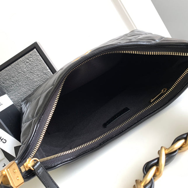 CHANEL 25S HOBO BAG 32 CM IN BLACK LAMBSKIN WITH GOLD HARDWARE