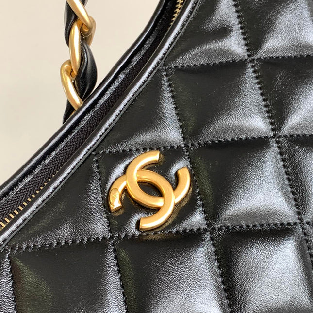 CHANEL 25S HOBO BAG 32 CM IN BLACK LAMBSKIN WITH GOLD HARDWARE