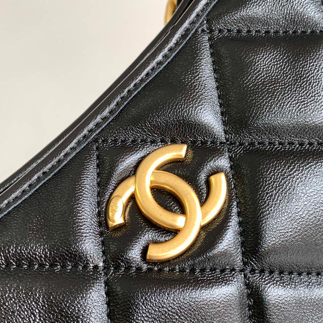 CHANEL 25S HOBO BAG 26 CM IN BLACK LAMBSKIN WITH GOLD HARDWARE