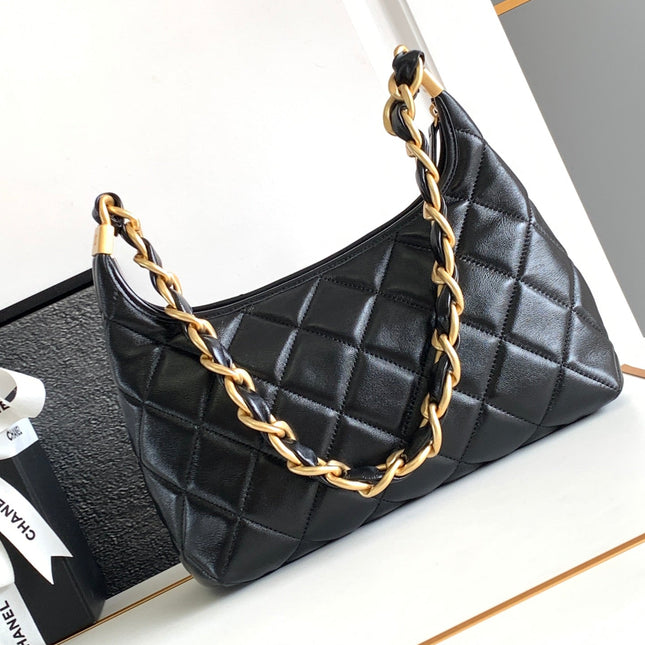 CHANEL 25S HOBO BAG 26 CM IN BLACK LAMBSKIN WITH GOLD HARDWARE