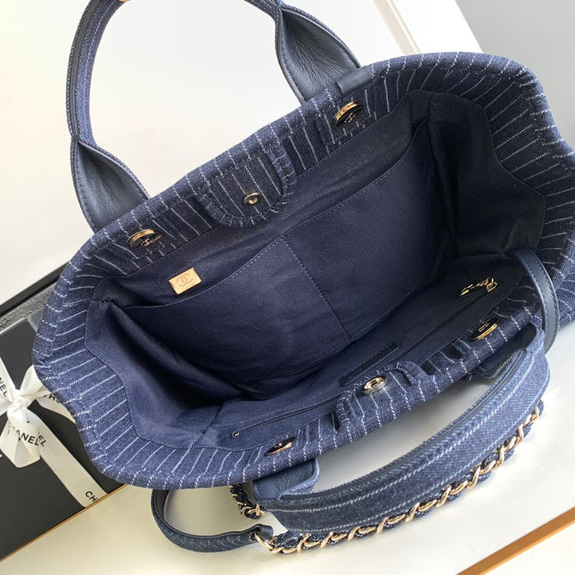 CHANEL 25S TOTE BAG 32 CM IN NAVY BLUE CANVAS