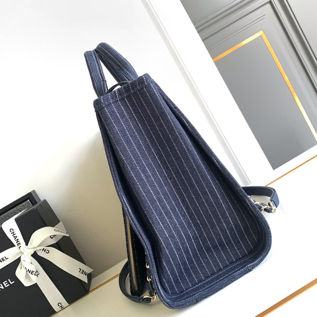 CHANEL 25S TOTE BAG 32 CM IN NAVY BLUE CANVAS