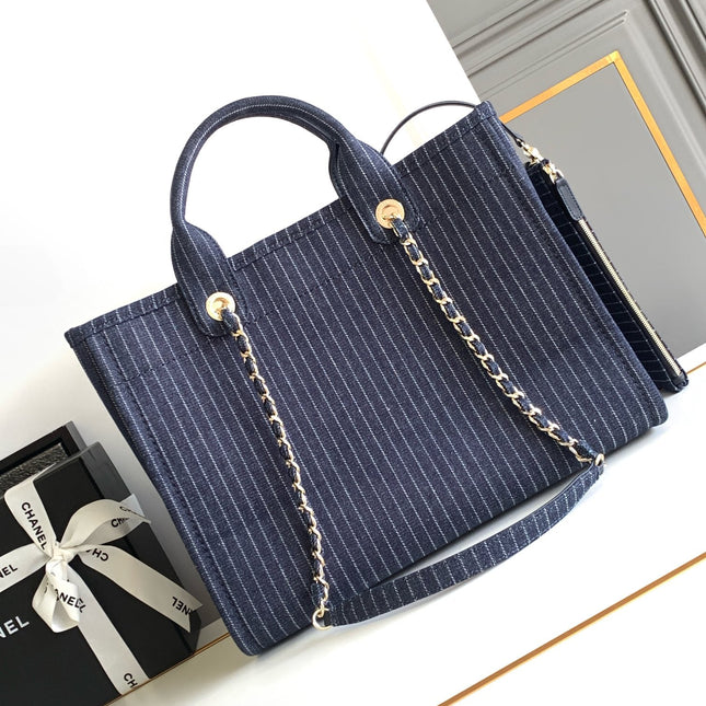 CHANEL 25S TOTE BAG 32 CM IN NAVY BLUE CANVAS