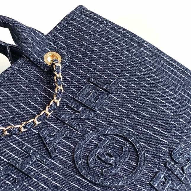 CHANEL 25S TOTE BAG 32 CM IN NAVY BLUE CANVAS