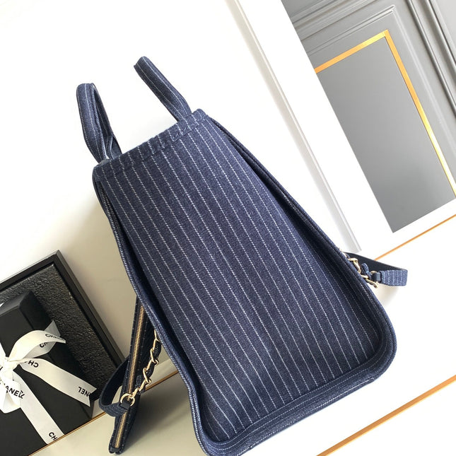 CHANEL 25S TOTE BAG 38 CM IN NAVY BLUE CANVAS