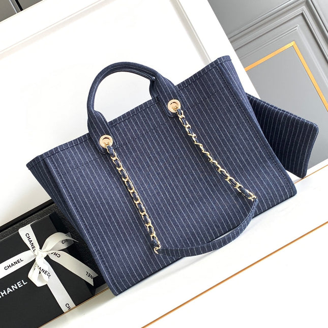 CHANEL 25S TOTE BAG 38 CM IN NAVY BLUE CANVAS
