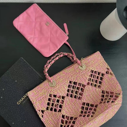 CHANEL 25S TOTE BAG 32 CM IN PINK RAFFIA