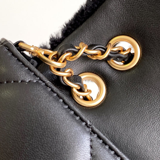 CHANEL 25S FLAP BAG 23.5 CM IN BLACK WOOL AND LAMBSKIN
