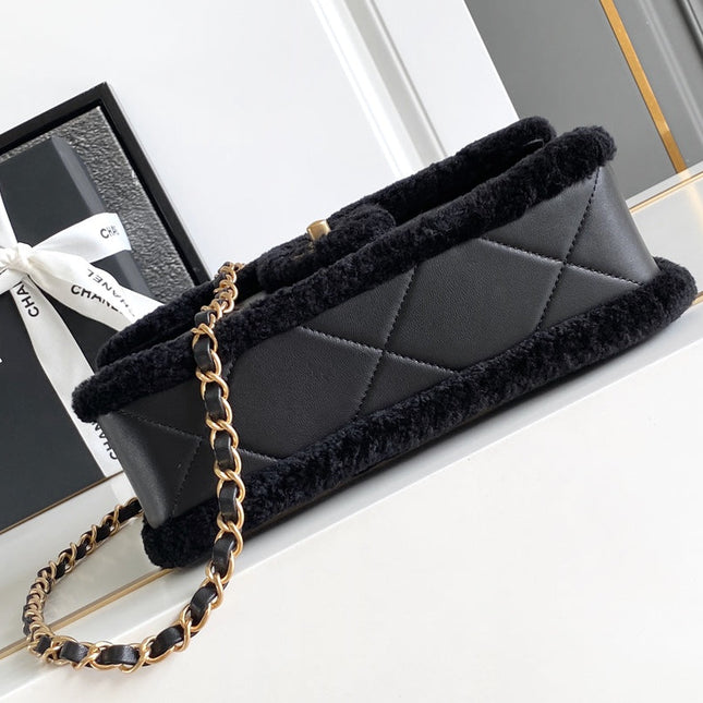 CHANEL 25S FLAP BAG 23.5 CM IN BLACK WOOL AND LAMBSKIN