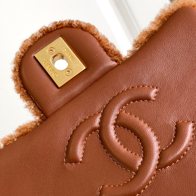CHANEL 25S FLAP BAG 18 CM IN BROWN WOOL AND LAMBSKIN