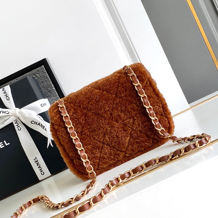 CHANEL 25S FLAP BAG 18 CM IN BROWN WOOL AND LAMBSKIN